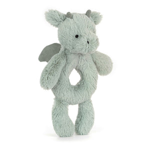 Jellycat Rassel Drache – Mintgrau 18 cm weiches Plüschspielzeug für Babys