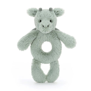 Jellycat Rassel Drache – Mintgrau 18 cm weiche Plüsch Babys-Spielzeug Rassel
