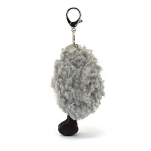 Jellycat Schlüsselanhänger – Gewitterwolke 13 cm mit grauem Flausch und schwarzem Clip