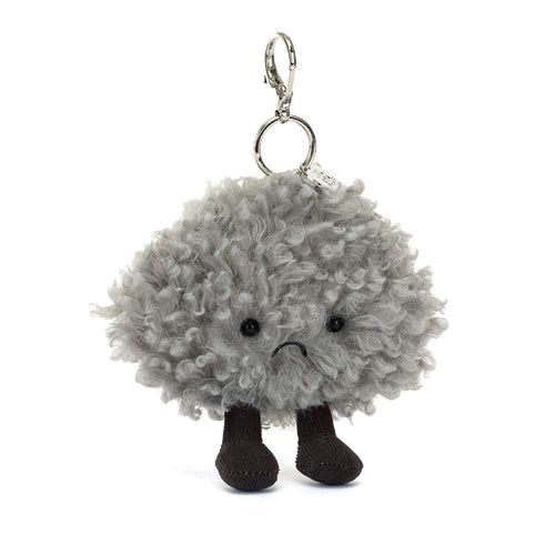 Jellycat Schlüsselanhänger – Gewitterwolke 13 cm aus weichem, flauschigem Material mit kleinem Gesicht und Befestigungsring