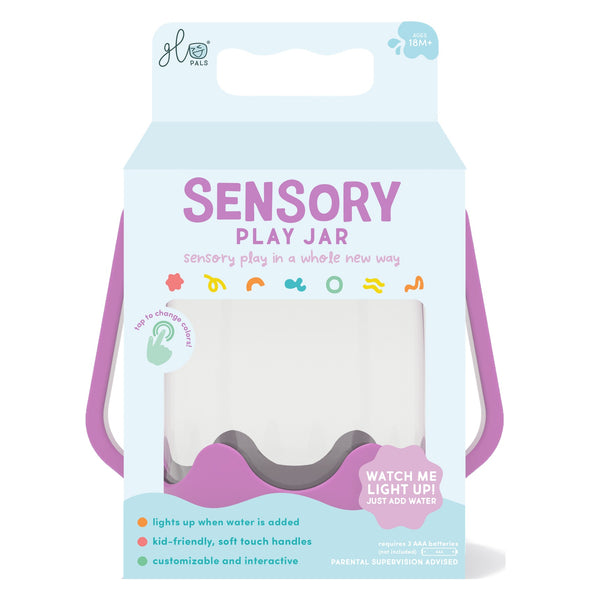 Sensorik-Glas zum Befüllen mit Wasser – violett von Glo Pals, Sensorik-Spielzeug im transparenten Behälter