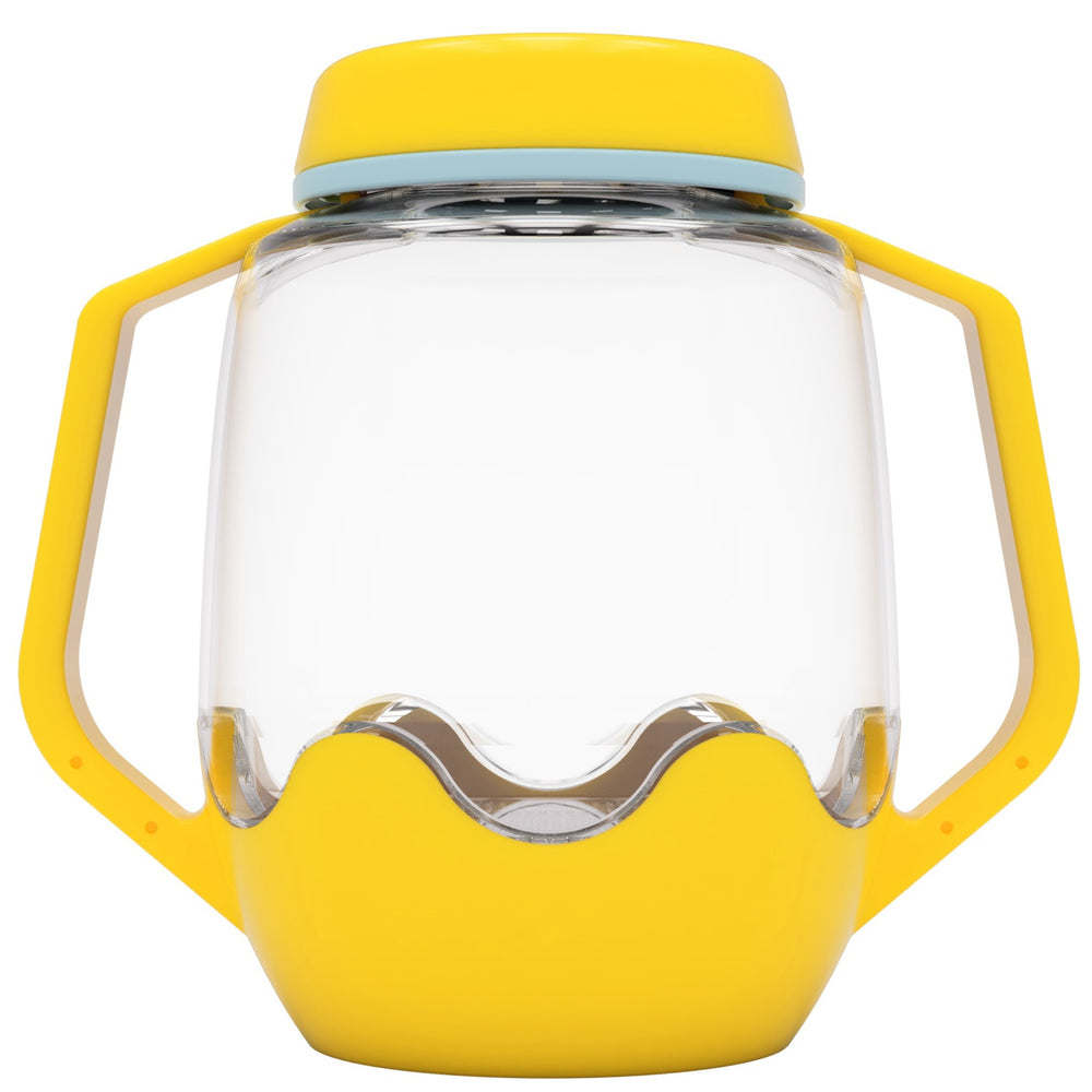 Zabawka progresywna von Glo Pals mit leuchtendem Sensorik-Glas zum Befüllen mit Wasser – gelb, spielende Kinder