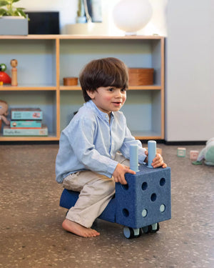 MODU Klocki Spielzeug für Kinder mit Rollen und stapelbaren Bausteinen in Blau