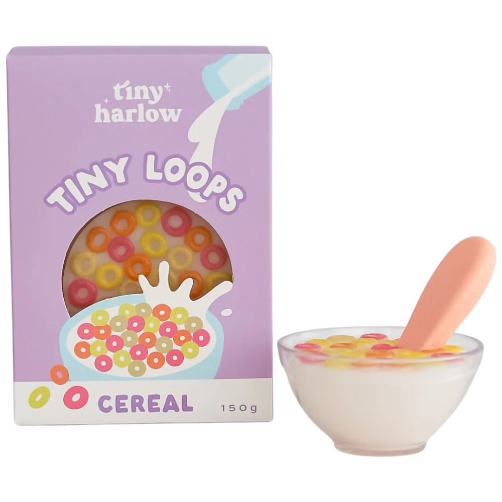 Tiny Harlow magische Schüssel für Puppen füttern mit bunten Cerealien in rosa Schale