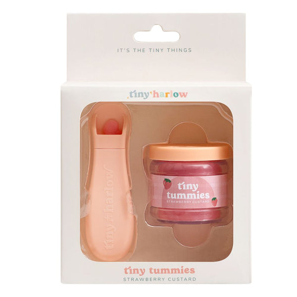 Tiny Harlow Puppen Fütterungsset mit Löffel und Erdbeerpudding im Set für kreative Spielstunden