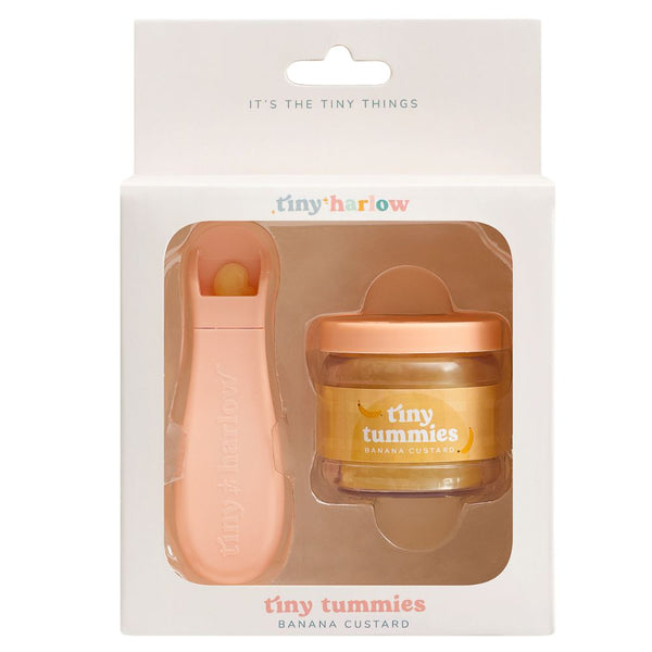 Tiny Harlow Puppen Fütterungsset mit Löffel und Bananencustard für kreative Spielzeiten