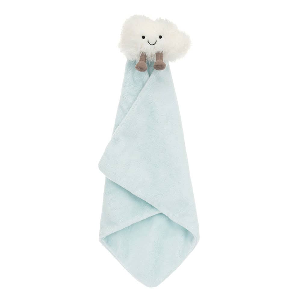 Jellycat wolke hegenbarth Kuscheltier auf weichem blauen Tuch für Kleinkinder