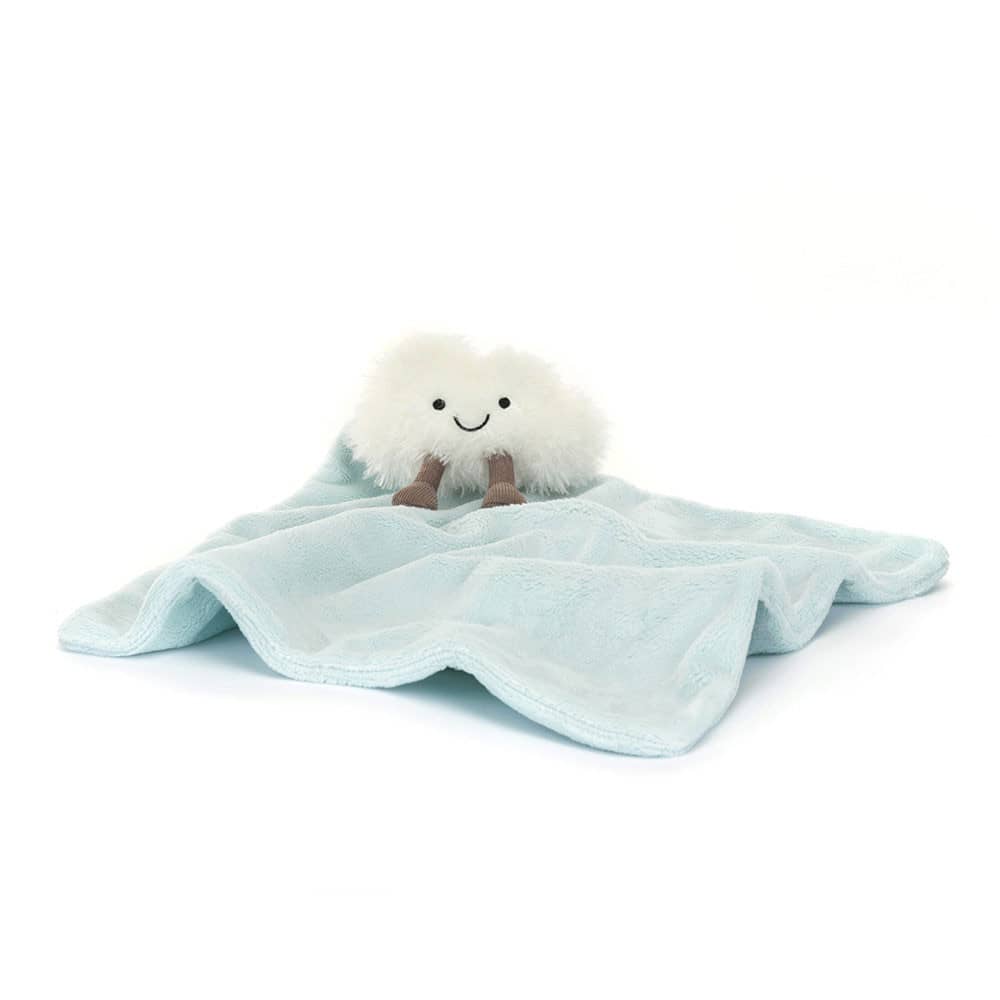 Jellycat wolke hegenbarth Kuscheltier auf weichem blauen Tuch für Kleinkinder